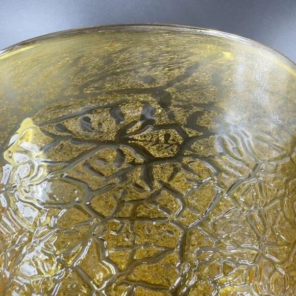 Studio Art Glass Large Bowl Dish Yellow Lava Texture HandBlown Glass Centerpiece